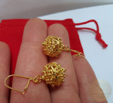 Traditional Croatian Solid 14k Gold Hook Earrings, Dubrovnik Filigree Ball Earrings, Ethnic Wedding Jewelry, Dangle Gold Bridal Earrings