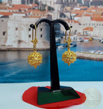 Traditional Croatian Solid 14k Gold Earrings, Dubrovnik Gold Filigree Ball Earrings, Ethnic Wedding Jewelry, Dangle Gold Bridal Earrings