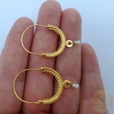 14k Gold Filigree Hoops, Traditional Croatian - Konavle Earrings, 14k Gold Earrings, White Pearl Dangle Hoops In 14k Gold, Wedding Jewelry