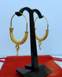 14k Gold Filigree Hoops, Traditional Croatian - Konavle Earrings, 14k Gold Earrings, White Pearl Dangle Hoops In 14k Gold, Wedding Jewelry