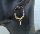 14k Gold Filigree Hoops, Traditional Croatian - Konavle Earrings, 14k Gold Earrings, White Pearl Dangle Hoops In 14k Gold, Wedding Jewelry