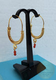 Dubrovnik Filigree Hoop Earrings, 14k Gold Red Coral Earrings, Traditional Croatian Solid 14k Gold Hoops, Mediterranean Coral Dangle Hoops