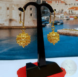 Traditional Croatian Solid 14k Gold Hook Earrings, Dubrovnik Filigree Ball Earrings, Ethnic Wedding Jewelry, Dangle Gold Bridal Earrings