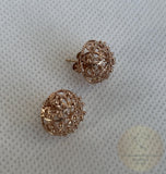 Traditional Croatian Rose Gold Earrings, Solid 14k Pink Gold Filigree Studs, Dubrovnik Filigree Half Ball 14k Gold Studs, Wedding Earrings
