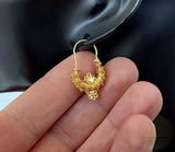 Traditional Croatian Solid Gold Hoop Earrings 14k, Dalmatian Wedding Jewelry - Recine, 14k Gold Filigree Hoops, 14k Dangle Hoops