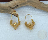 Traditional Croatian Solid Gold Hoop Earrings 14k, Dalmatian Wedding Jewelry - Recine, 14k Gold Filigree Hoops, 14k Dangle Hoops
