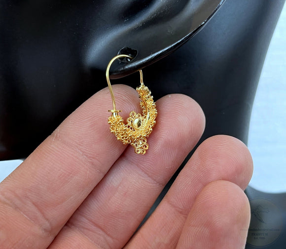 Traditional Croatian Solid Gold Hoop Earrings 14k, Dalmatian Wedding Jewelry - Recine, 14k Gold Filigree Hoops, 14k Dangle Hoops