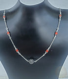 Mediterranean Coral Chain Necklace With Traditional Croatian Filigree Ball, Dubrovnik Filigree Salmon Red Coral Necklace