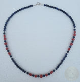 Simple Small Bead Blue Stone Necklace, Mediterranean Red Coral Necklace, Blue Lapis Necklace, Sterling Silver Dainty Necklace