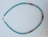 Simple Small Bead Turquoise Necklace, Mediterranean Red Coral Necklace, Sterling Silver Beaded Dainty Necklace, Made In Croatia