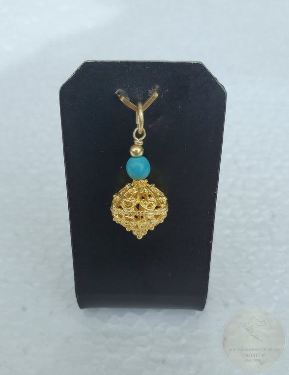24k Gold Plated Traditional Croatian Jewelry, Dubrovnik Filigree Ball Pendant, Turquoise Pendant, Sterling Silver Ball Pendant Ethno Wedding