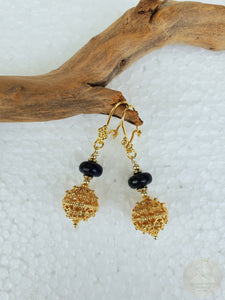 Traditional Croatian Filigree Earrings, 24k Gold Plated Dangle Earrings, Lapis Earrings, Dubrovnik Filigree Ball Earrings