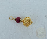 Croatian Filigree Pendant, 24k Gold Plated Sterling Silver Genuine Ruby Pendant, Dubrovnik Filigree Ball Pendant, Dark Red Stone Pendant