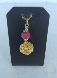 Croatian Filigree Pendant, 24k Gold Plated Sterling Silver Genuine Ruby Pendant, Dubrovnik Filigree Ball Pendant, Dark Red Stone Pendant