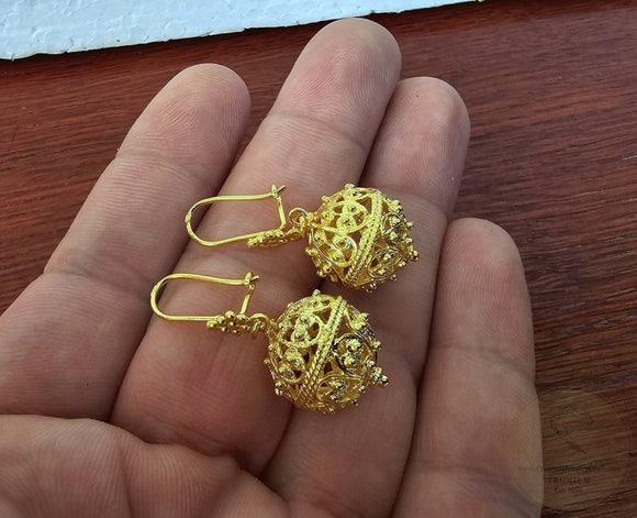 Traditional Croatian 14k Gold Earrings, Large Gold Earrings, Gold Statement Earrings, Dubrovnik Filigree Ball Earrings, Wedding Earrings