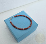 Small Bead Red Coral Bracelet, Mediterranean Coral, Sterling Silver Natural Coral Jewelry, Handmade in Croatia