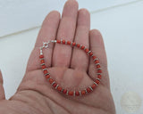 Small Bead Red Coral Bracelet, Mediterranean Coral, Sterling Silver Natural Coral Jewelry, Handmade in Croatia