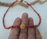 Traditional Croatian Filigree Solid 14k Gold Mediterranean Red Coral Necklace, Dubrovnik Filigree Gold Wedding Necklace Long Bridal Necklace