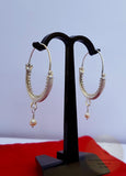 Croatian Hoop Earrings, Sterling Silver Filigree Hoops, White Pearl Dangle Hoops, Konavle Earrings, Dubrovnik Jewelry, Wedding Jewelry