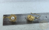 Traditional Croatian Earrings, Flower Shaped 24k Gold Plated Filigree Half Ball Earrings, White Freshwater Pearl Earrings, Sterling 925