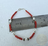 Small Bead Red Coral Bracelet, White Pearl Bracelet, Mediterranean Coral, Sterling Silver Natural Coral Jewelry, Handmade in Croatia