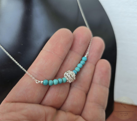 Delicate Turquoise Necklace, Traditional Croatian Filigree Ball Thin Chain Necklace, Dubrovnik Filigree Layered Necklace, Dainty Necklace