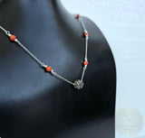 Mediterranean Coral Chain Necklace With Traditional Croatian Filigree Ball, Dubrovnik Filigree Salmon Red Coral Necklace