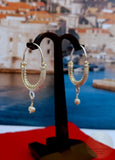 Croatian Hoop Earrings, Sterling Silver Filigree Hoops, White Pearl Dangle Hoops, Konavle Earrings, Dubrovnik Jewelry, Wedding Jewelry