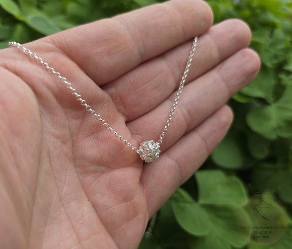 Croatian Minimalist Silver Dainty Chain Necklace, Ball Pendant Necklace, Dubrovnik Filigree Ball Necklace, Sterling Thin Chain Necklace