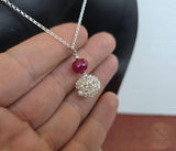 Genuine Ruby Pendant, Dubrovnik Filigree Ball Pendant, Dark Red Stone Pendant, Sterling Silver Filigree Pendant, Red Gemstone Pendant