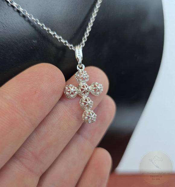 Traditional Croatian Cross Pendant, Minimalist Filigree Cross Pendant, Sterling Silver Dainty Metalwork Cross, Wedding Jewelry, Dubrovnik