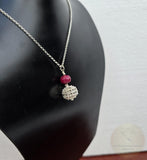 Genuine Ruby Pendant, Dubrovnik Filigree Ball Pendant, Dark Red Stone Pendant, Sterling Silver Filigree Pendant, Red Gemstone Pendant
