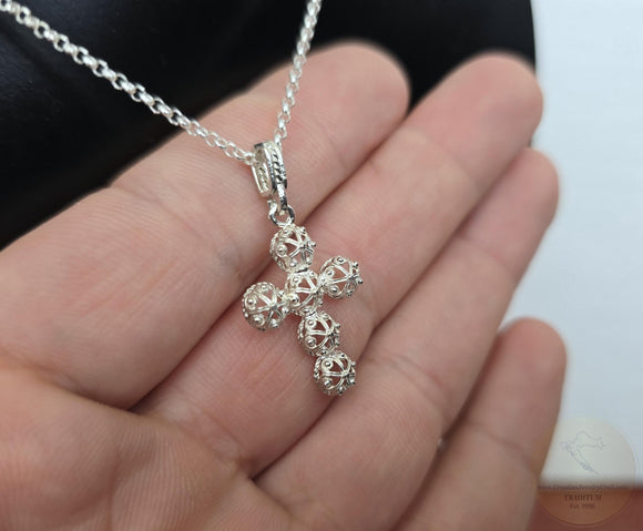 Traditional Croatian Cross Pendant, Minimalist Filigree Cross Pendant, Sterling Silver Dainty Metalwork Cross, Wedding Jewelry, Dubrovnik