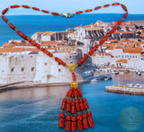 Traditional Croatian Filigree Solid 14k Gold Mediterranean Red Coral Necklace, Dubrovnik Filigree Gold Wedding Necklace Long Bridal Necklace