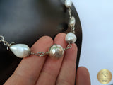 Beaded White Pearl Necklace, White Freshwater Pearl Necklace, Unique Pearl Wedding Jewelry, Sterling Silver Necklace, Silver Ball Necklace - CroatianJewelryCraft