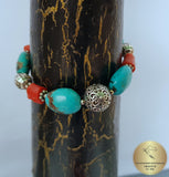 Unique Statement Bracelet, Turquoise and Coral Bracelet, Precious Untreated Mediterraenan Coral, Floral Ball Bracelet, Wedding Jewelry - CroatianJewelryCraft