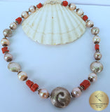 Unique Artisan Statement Necklace, Multicolor Freshwater Pearl & Old Natural Mediterranean Coral Necklace, Solid Sterling Silver Metalwork - CroatianJewelryCraft