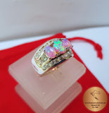 Fire Opal Ring w Zircon, Sterling Silver Ring, Colorful Ring, Pink Opal Ring, Rose CZ Ring, October Birthstone Ring, Women's Ring, Band Ring - CroatianJewelryCraft