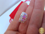 Fire Opal Ring w Zircon, Sterling Silver Ring, Colorful Ring, Pink Opal Ring, Rose CZ Ring, October Birthstone Ring, Women's Ring, Band Ring - CroatianJewelryCraft
