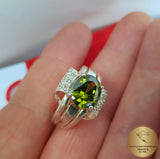 Colorful Green Stone Ring, with Cubic Zirconia CZ Ring, Natural Peridot Ring, Transparent Green Gemstone Ring, Green Ring, August Birthstone - CroatianJewelryCraft