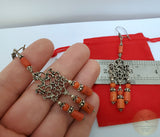Large Coral Earrings, Long Coral Earrings, Statement Coral Earrings, Mediterranean Coral Chandelier Earrings, Sterling Silver Earrings - CroatianJewelryCraft