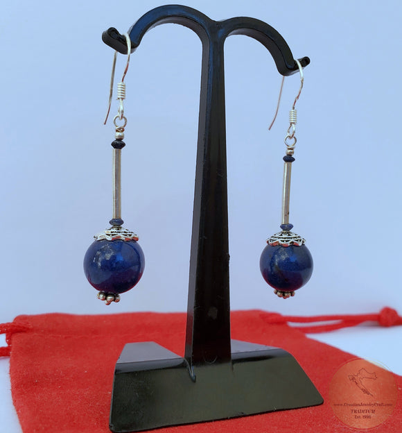 Blue Lapis Earrings, Simple Dangle Blue Stone Earrings, Natural Gemstone Earrings, Sterling Silver Earrings, Lapis Lazuli Earrings - CroatianJewelryCraft