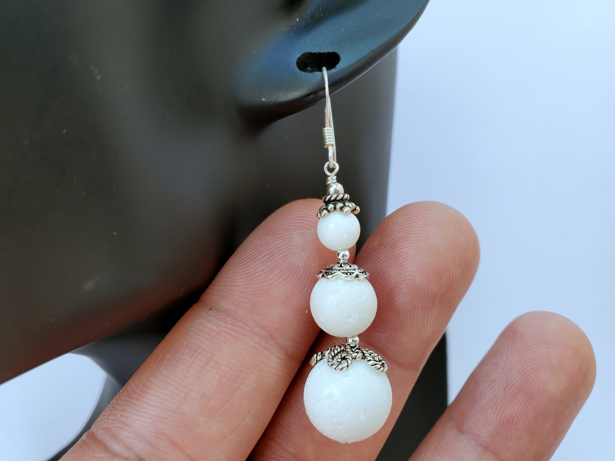 Gold tone white pearl-coral stone earrings dj-41742 – dreamjwell