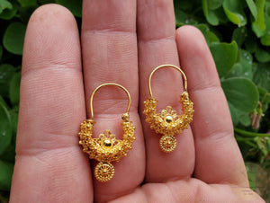 Traditional Croatian Solid Gold Hoop Earrings 14k, Dalmatian Wedding Jewelry - Recine, 14k Gold Filigree Hoops, 14k Dangle Hoops