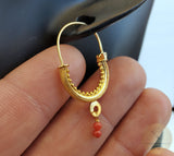 Dubrovnik Filigree Hoop Earrings, 14k Gold Red Coral Earrings, Traditional Croatian Solid 14k Gold Hoops, Mediterranean Coral Dangle Hoops