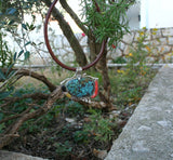 Unique Statement Pendant, Natural Coral Pendant, Multi Gemstone Pendant ( Turquoise, Onyx, Yellow Opal, Labradorite ), Vintage Pendant - CroatianJewelryCraft