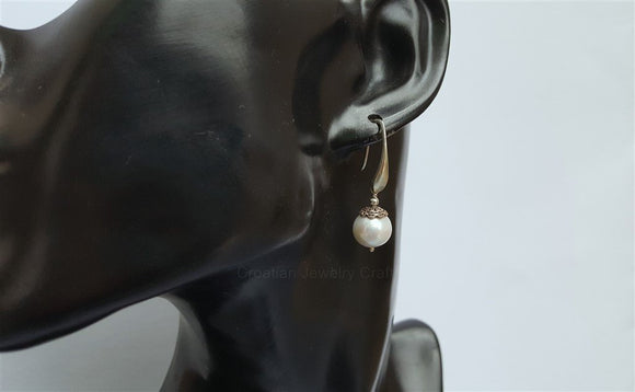 White Pearl Earrings, Simple Pearl Dangle Earrings, Sterling Silver Pearl Earrings, Bridesmaids Jewelry, Natural Pearl Jewelry - CroatianJewelryCraft