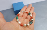 Colorful Multi Gemstone Bracelet ( Turquoise & Lapis Lazuli ), Red Coral Bracelet, White Pearl Bracelet, Precious Mediterranean Coral - Traditional Croatian Jewelry