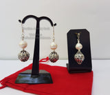 White Pearl Earrings, Simple Pearl Dangle Earrings, Filigree Earrings, Silver Ball Earrings, Sterling  Pearl Earrings, Bridesmaids Jewelry - Traditional Croatian Jewelry