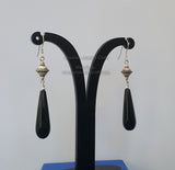 Long Black Stone Earrings, Drop Shaped Onyx Earrings, Long Drop Earrings, Sterling Silver Earrings - Traditional Croatian Jewelry